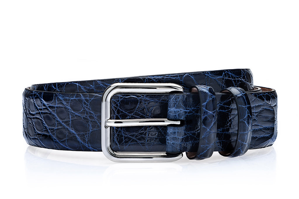 BELMONT CROCODILE NAVY BELT