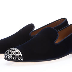 CARRAWAY VELOUR NAVY SLIPPERS | image 1