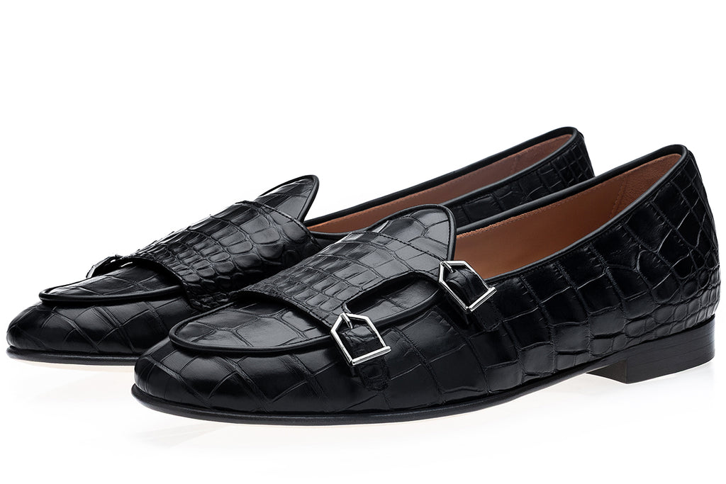 TANGERINE 7 CROCODILE BLACK BELGIAN LOAFERS