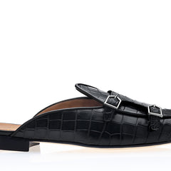 TANGERINE 7 CROCODILE BLACK MULES | image 3