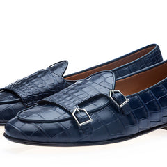 TANGERINE 7 CROCODILE NAVY BELGIAN LOAFERS | image 1