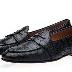 TANGERINE 9 CROCODILE BLACK BELGIAN LOAFERS | image 1