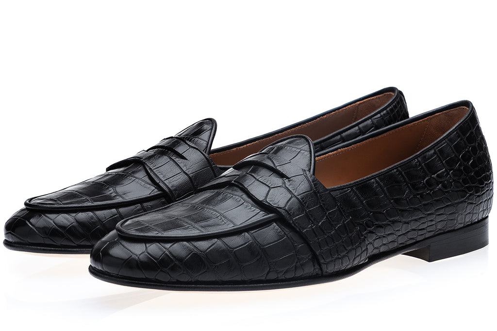 TANGERINE 9 CROCODILE BLACK BELGIAN LOAFERS