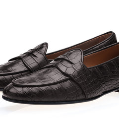 TANGERINE 9 CROCODILE COCOA BELGIAN LOAFERS | image 1