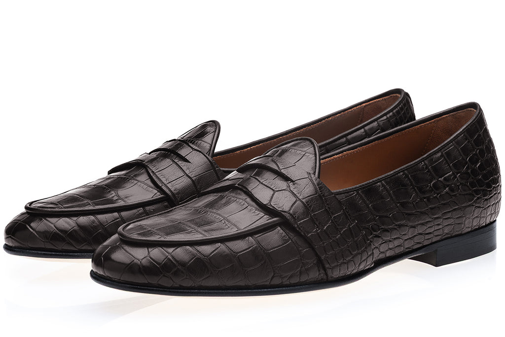 TANGERINE 9 CROCODILE COCOA BELGIAN LOAFERS