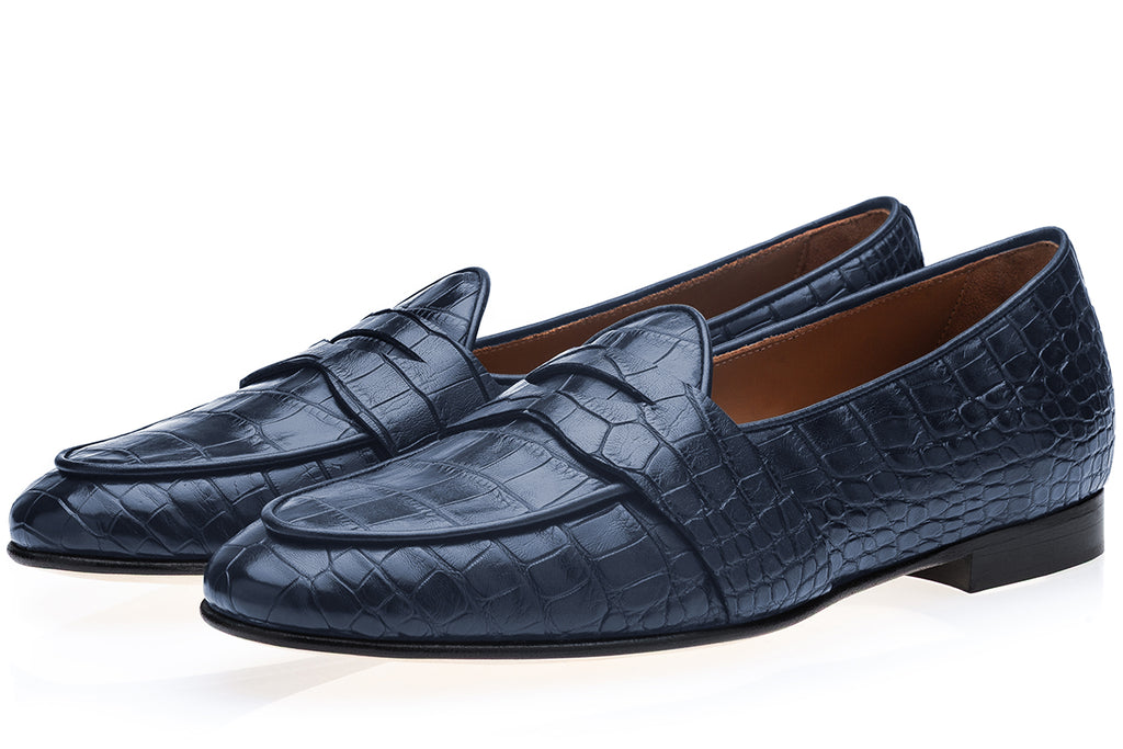 TANGERINE 9 CROCODILE NAVY BELGIAN LOAFERS