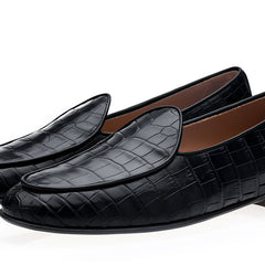 TANGERINE CROCODILE BLACK BELGIAN LOAFERS | image 1