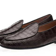 TANGERINE CROCODILE COCOA BELGIAN LOAFERS | image 1