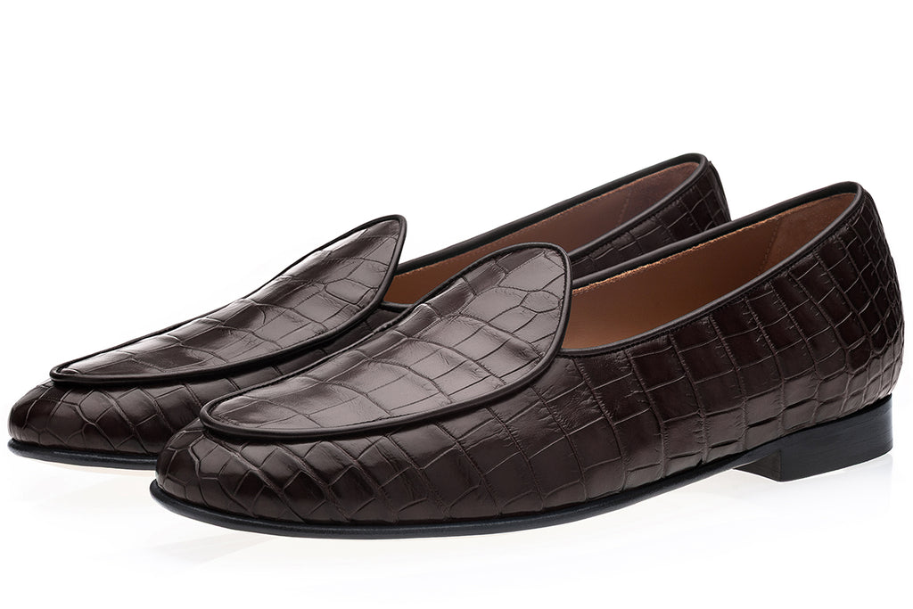 TANGERINE CROCODILE COCOA BELGIAN LOAFERS