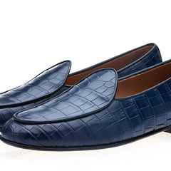 TANGERINE CROCODILE NAVY BELGIAN LOAFERS | image 1