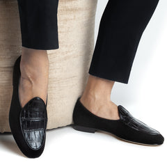 TANGERINE CROCOSUEDE BLACK BELGIAN LOAFERS | image 6