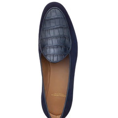 TANGERINE CROCOSUEDE NAVY BELGIAN LOAFERS | image 4