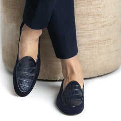 TANGERINE CROCOSUEDE NAVY BELGIAN LOAFERS | image 6